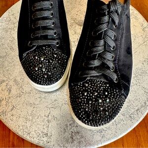 STUART WEITZMAN BLACK SUEDE JASPER TENNIS SHOES IN Original Box.  Size 38.5